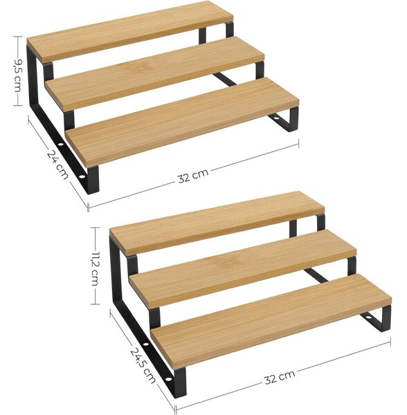 Set de 2 bucăți suport condimente din bambus, 3 niveluri, negru 32x24x11/9cm