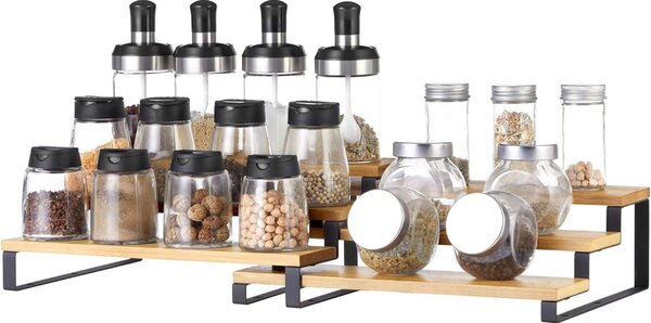Set de 2 bucăți suport condimente din bambus, 3 niveluri, negru 32x24x11/9cm