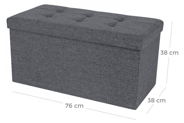Puf pliabil cu spațiu de depozitare din pânză, gri închis 76x38x38cm