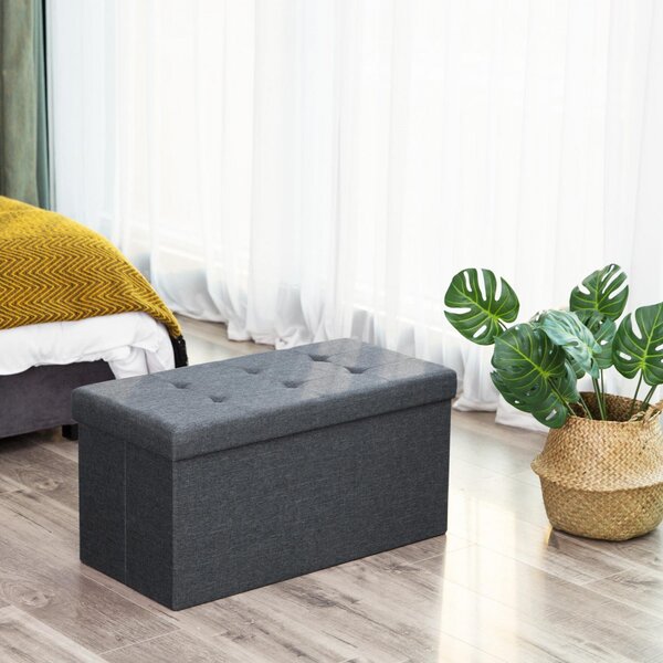 Puf pliabil cu spațiu de depozitare din pânză, gri închis 76x38x38cm