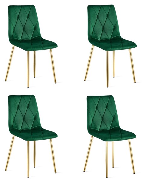 Set 4 Scaune Bucatarie/Dining Fido Catifea Verde Picioare Aurii