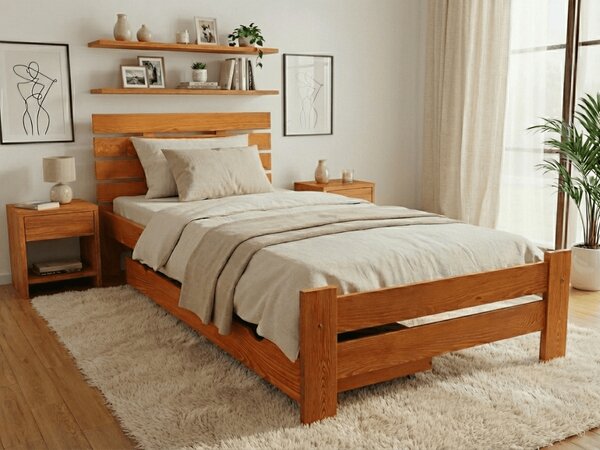 Pat de o persoana inalt Paris, arin 90x200 cm Saltele: Cu saltele Deluxe 10 cm, Somiera pat: Fara somiera