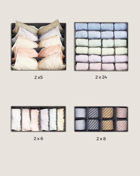 Set de 8 piese, organizator sertar din material textil pentru lenjerie intimă, gri