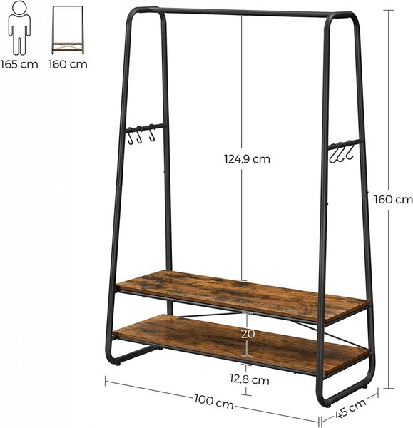Suport pentru paltoane, rochii și încălțăminte, negru 100x45x160cm