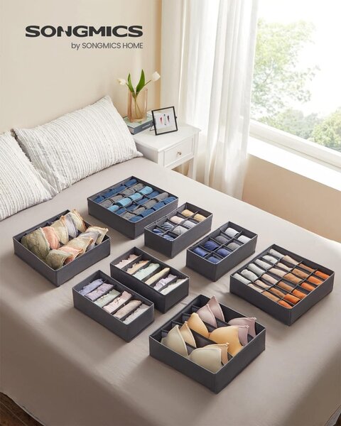 Set de 8 piese, organizator sertar din material textil pentru lenjerie intimă, gri