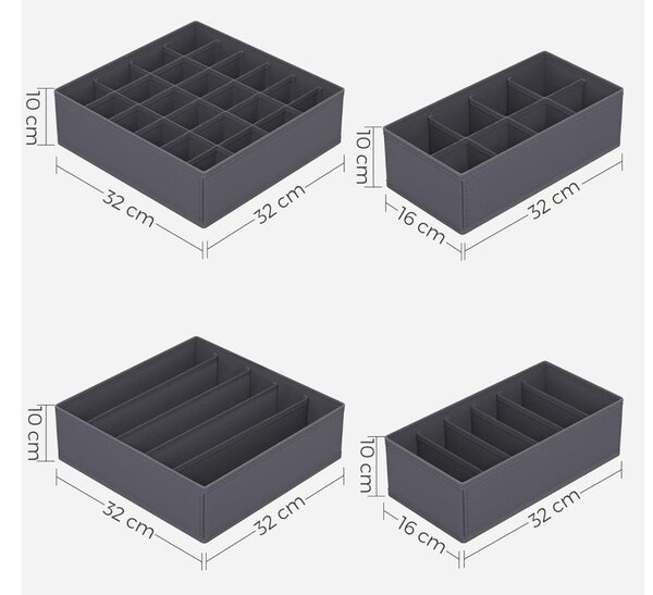Set de 8 piese, organizator sertar din material textil pentru lenjerie intimă, gri