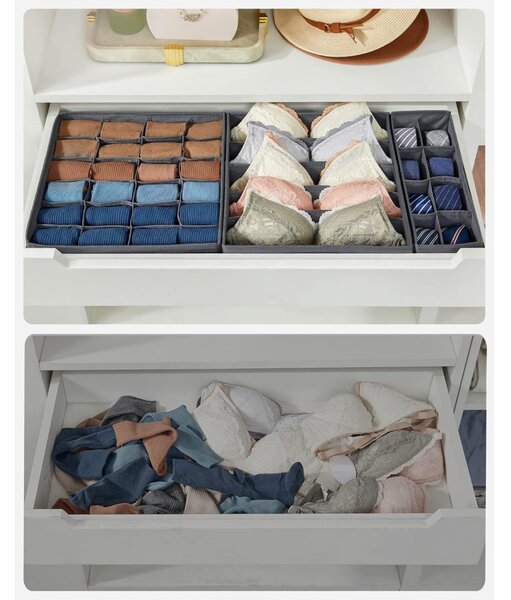 Set de 8 piese, organizator sertar din material textil pentru lenjerie intimă, gri
