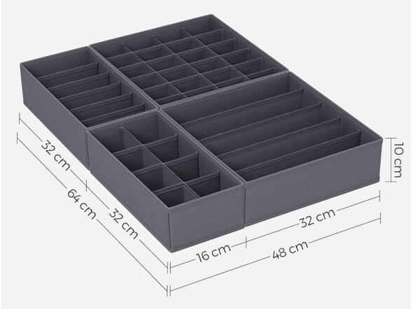 Set de 8 piese, organizator sertar din material textil pentru lenjerie intimă, gri