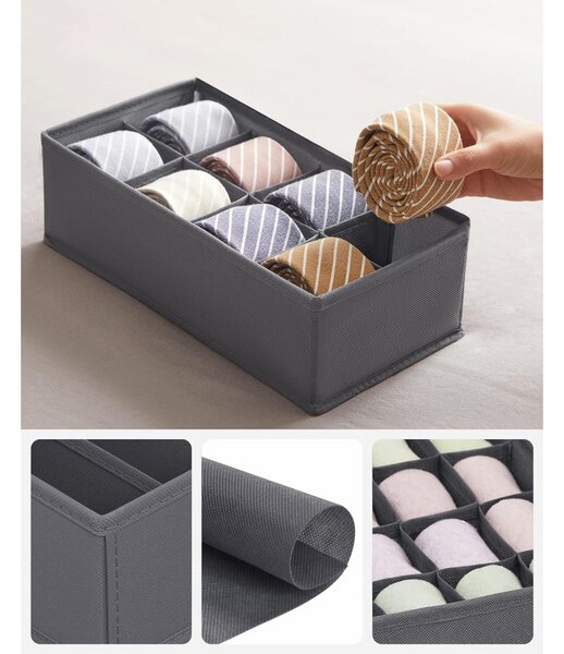 Set de 8 piese, organizator sertar din material textil pentru lenjerie intimă, gri