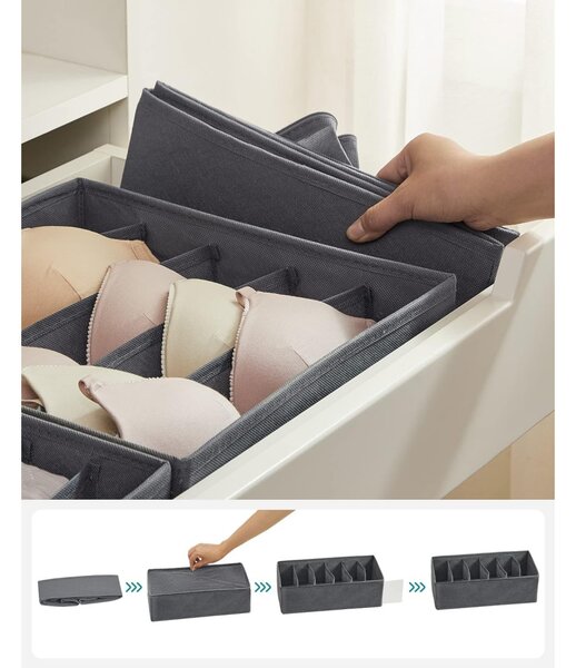 Set de 8 piese, organizator sertar din material textil pentru lenjerie intimă, gri