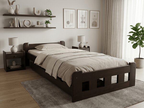 Pat de o persoana inalt Naomi 90x200 cm, nuc Saltele: Cu saltele Deluxe 10 cm, Somiera pat: Cu lamele curbate