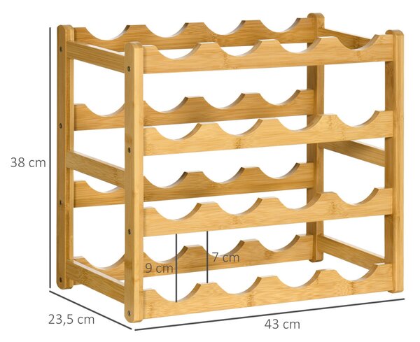 Suport pentru sticle de vin din bambus pentru 16 sticle, 43x23,5x38cm