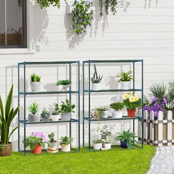 Set de 2 rafturi pentru flori, etajeră pentru plante cu 4 niveluri, oțel, verde, 70 x 27 x 110 cm
