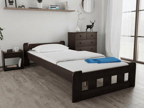 Pat de o persoana inalt Naomi 90x200 cm, nuc Saltele: Cu saltele Deluxe 10 cm, Somiera pat: Cu lamele curbate