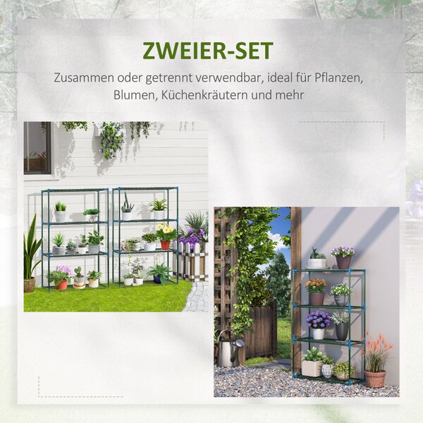 Set de 2 rafturi pentru flori, etajeră pentru plante cu 4 niveluri, oțel, verde, 70 x 27 x 110 cm