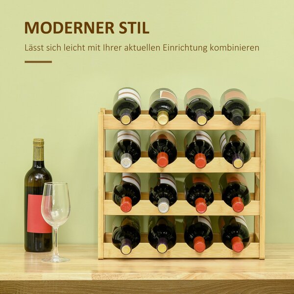 Suport pentru sticle de vin din bambus pentru 16 sticle, 43x23,5x38cm