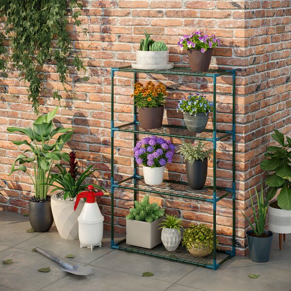 Set de 2 rafturi pentru flori, etajeră pentru plante cu 4 niveluri, oțel, verde, 70 x 27 x 110 cm