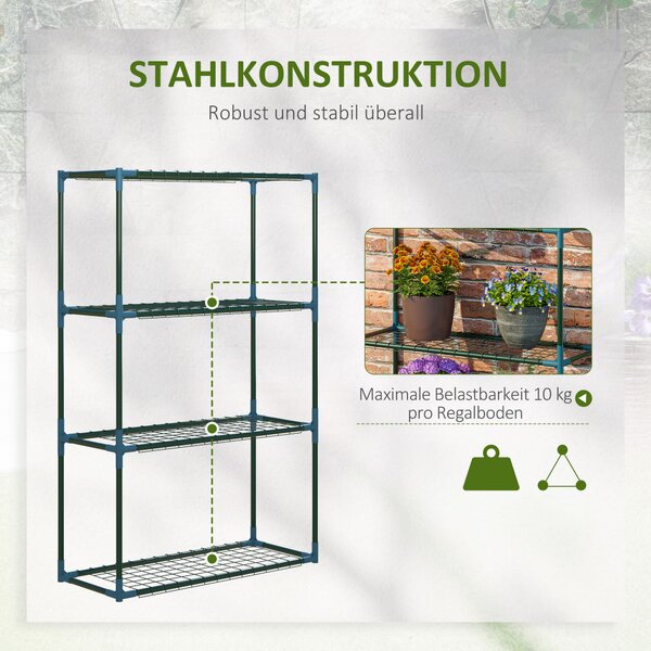Set de 2 rafturi pentru flori, etajeră pentru plante cu 4 niveluri, oțel, verde, 70 x 27 x 110 cm