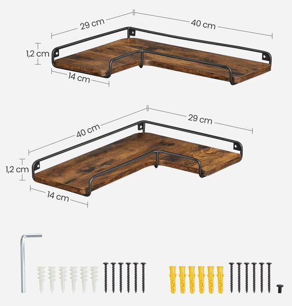 Raft colț de perete din 2 piese, maro rustic 40x29x4cm