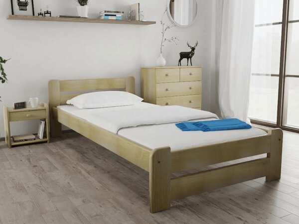 Pat de o persoana Laura 90x200 cm, pin Saltele: Cu saltele Coco Maxi 20 cm, Somiera pat: Cu lamele curbate