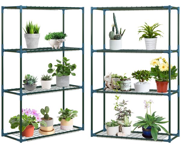 Set de 2 rafturi pentru flori, etajeră pentru plante cu 4 niveluri, oțel, verde, 70 x 27 x 110 cm