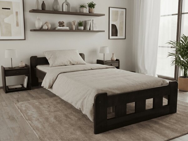 Pat de o persoana inalt Naomi 90x200 cm, nuc Saltele: Cu saltele Deluxe 10 cm, Somiera pat: Cu lamele curbate