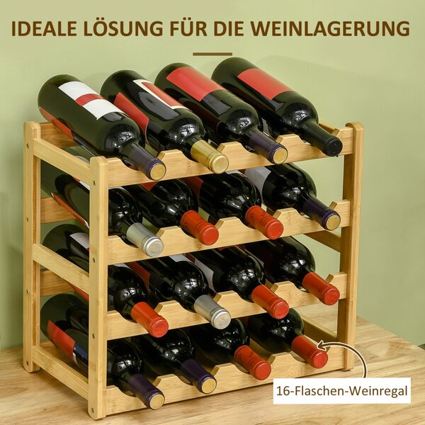 Suport pentru sticle de vin din bambus pentru 16 sticle, 43x23,5x38cm
