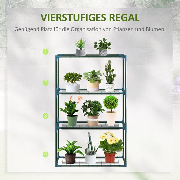Set de 2 rafturi pentru flori, etajeră pentru plante cu 4 niveluri, oțel, verde, 70 x 27 x 110 cm