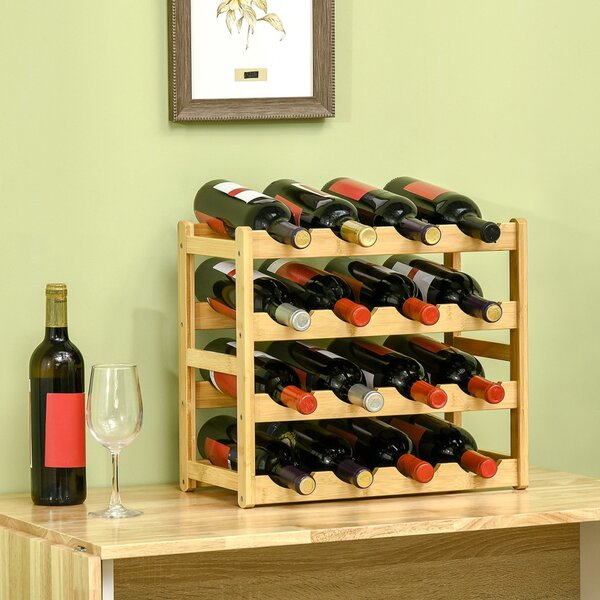 Suport pentru sticle de vin din bambus pentru 16 sticle, 43x23,5x38cm