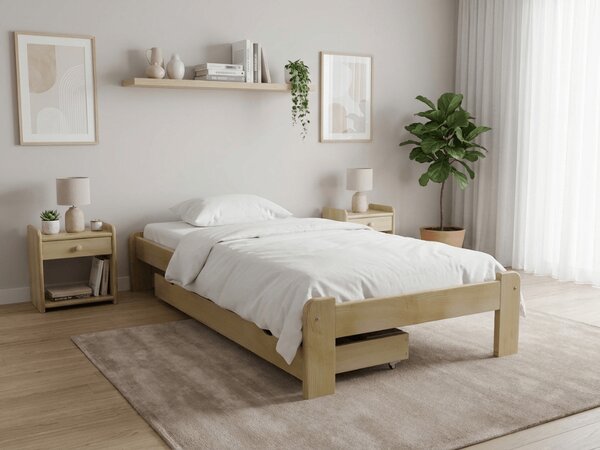 Pat de o persoana ADA 90x200 cm, pin Saltele: Cu saltele Sommera 18 cm, Somiera pat: Cu lamele drepte