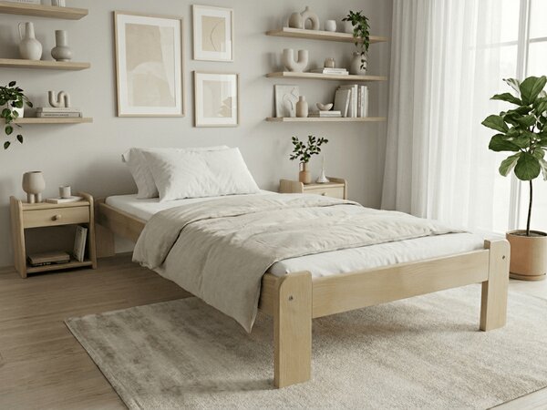 Pat de o persoana ADA 90x200 cm, pin Saltele: Cu saltele Sommera 18 cm, Somiera pat: Cu lamele drepte