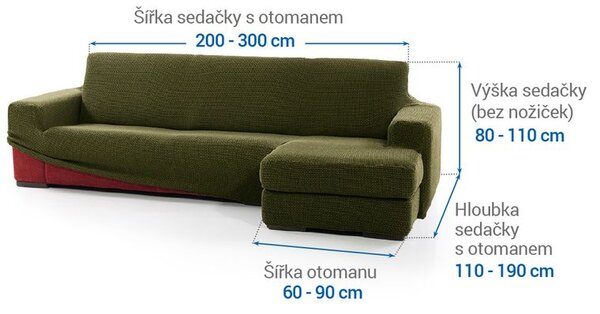 Huse care se întind foarte bine NIAGARA verzi canapea cu otoman dreapta (l. 200 - 300 cm)