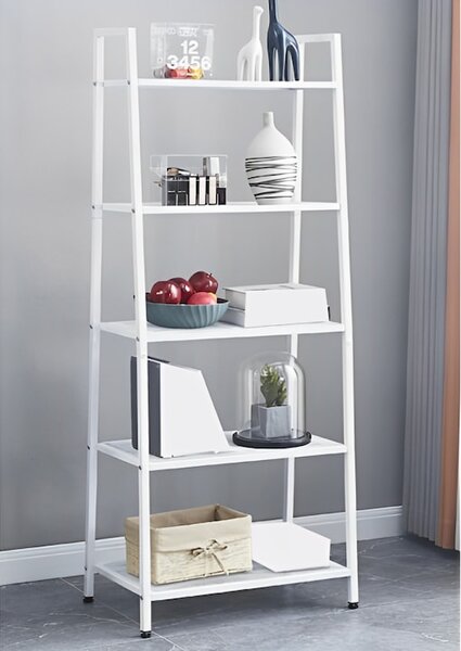 Raft metalic decorativ cu 5 polite, 150 cm, Alb