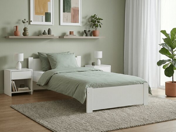 Pat de o persoana Culoare alb, IKAROS 90 x 200 cm Saltele: Fara saltea, Somiera pat: Cu lamele drepte