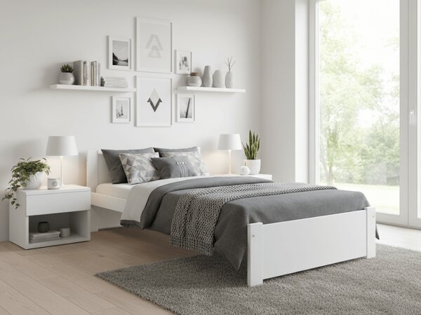 Pat de o persoana Culoare alb, IKAROS 90 x 200 cm Saltele: Fara saltea, Somiera pat: Cu lamele drepte