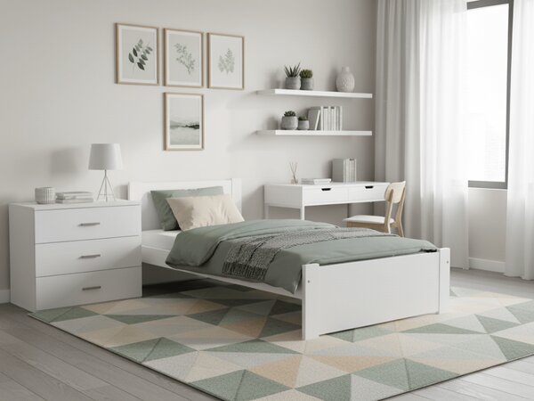 Pat de o persoana Culoare alb, IKAROS 90 x 200 cm Saltele: Fara saltea, Somiera pat: Cu lamele drepte