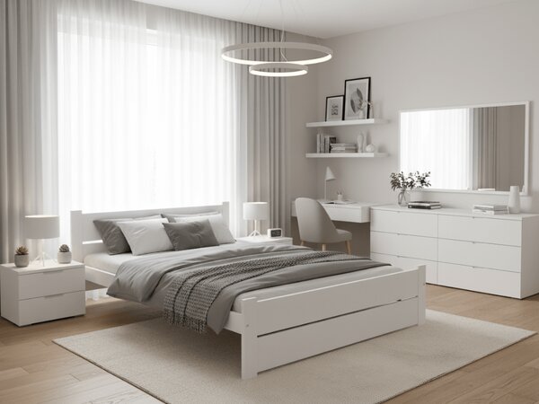 Pat dublu Culoare alb, IKAROS DOUBLE 140 x 200 cm Saltele: Fara saltea, Somiera pat: Cu lamele drepte