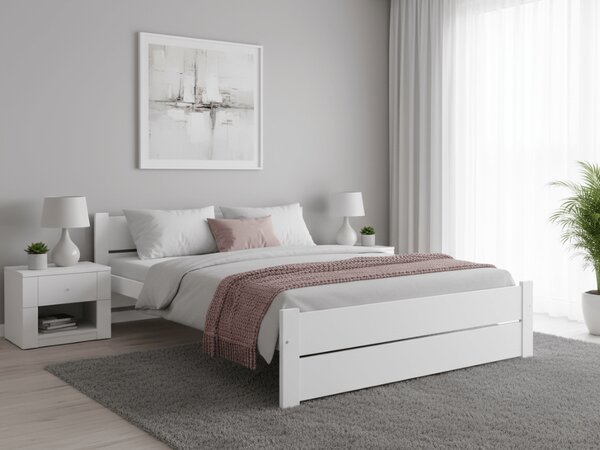 Pat dublu Culoare alb, IKAROS DOUBLE 140 x 200 cm Saltele: Fara saltea, Somiera pat: Cu lamele drepte