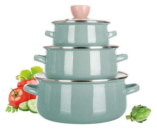 Set de oale emailate NATURAL OLIVE Banquet, 6 piese