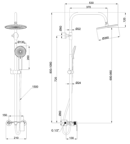 Invena Rikia set de duș perete cu duș de ploaie crom AU-24-B01