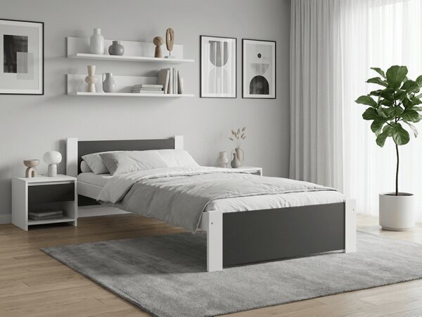 Pat de o persoana IKAROS 90 x 200 cm, antracit/alb Saltele: Cu saltele Coco Maxi 20 cm, Somiera pat: Fara somiera