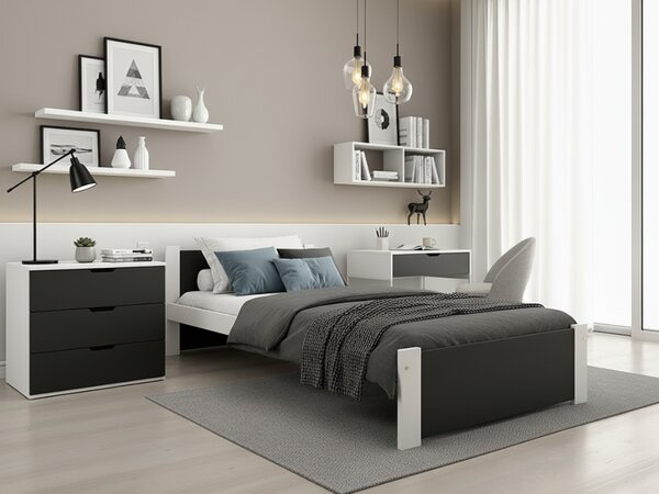 Pat de o persoana IKAROS 90 x 200 cm, antracit/alb Saltele: Cu saltele Coco Maxi 20 cm, Somiera pat: Fara somiera