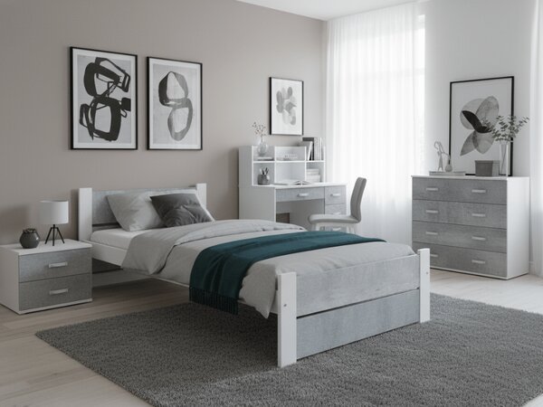 Pat de o persoana IKAROS DOUBLE 90 x 200 cm, beton/alba Saltele: Fara saltea, Somiera pat: Fara somiera
