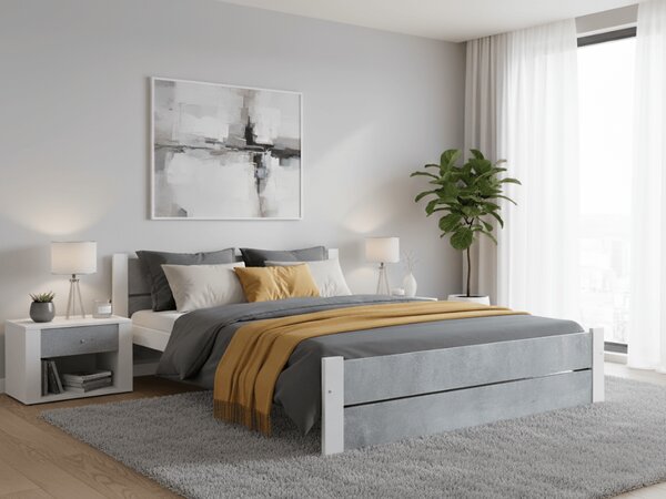 Pat dublu IKAROS DOUBLE 180 x 200 cm, beton/alba Saltele: Fara saltea, Somiera pat: Cu lamele drepte