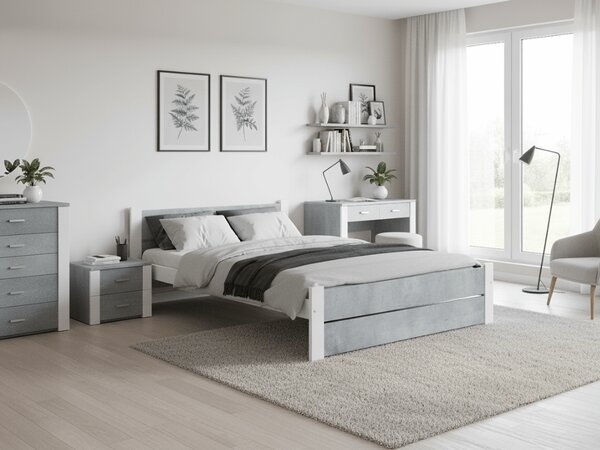 Pat dublu IKAROS DOUBLE 180 x 200 cm, beton/alba Saltele: Fara saltea, Somiera pat: Cu lamele drepte