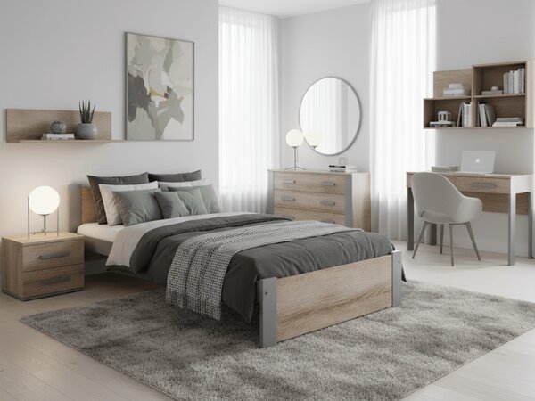 Pat de o persoana IKAROS 90 x 200 cm, stejar sonoma/gri Saltele: Cu saltele Deluxe 10 cm, Somiera pat: Cu lamele drepte