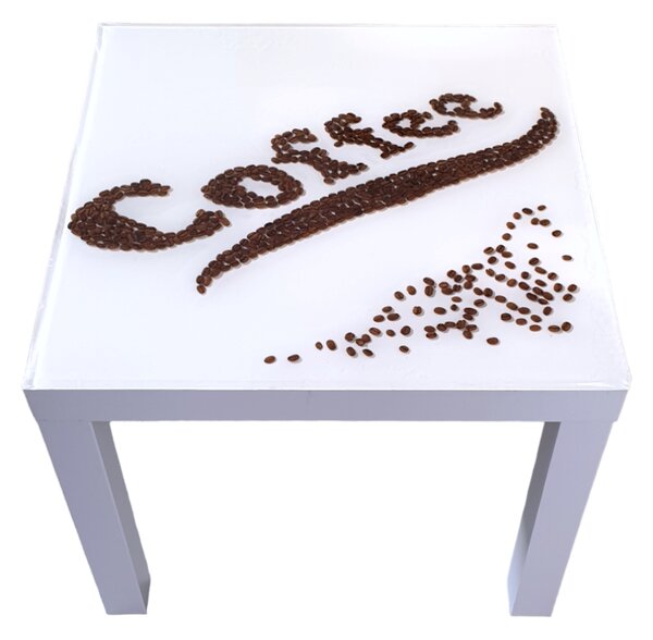 Masuta cafea unicat, realizata manual, cu boabe de cafea, acoperita cu rasina epoxidica, 55 x 55 cm, N8