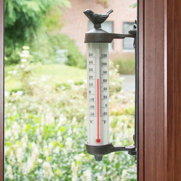 Termometru cu păsări din fontă Esschert Design Bird, înlălțime 27,3 cm