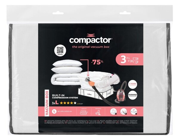 Cutii de depozitare pentru haine 3 buc. din material textil cu vacuum/cu pereți întăriți 45x65x15,5 cm Life – Compactor