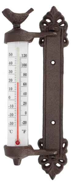 Termometru cu păsări din fontă Esschert Design Bird, înlălțime 27,3 cm